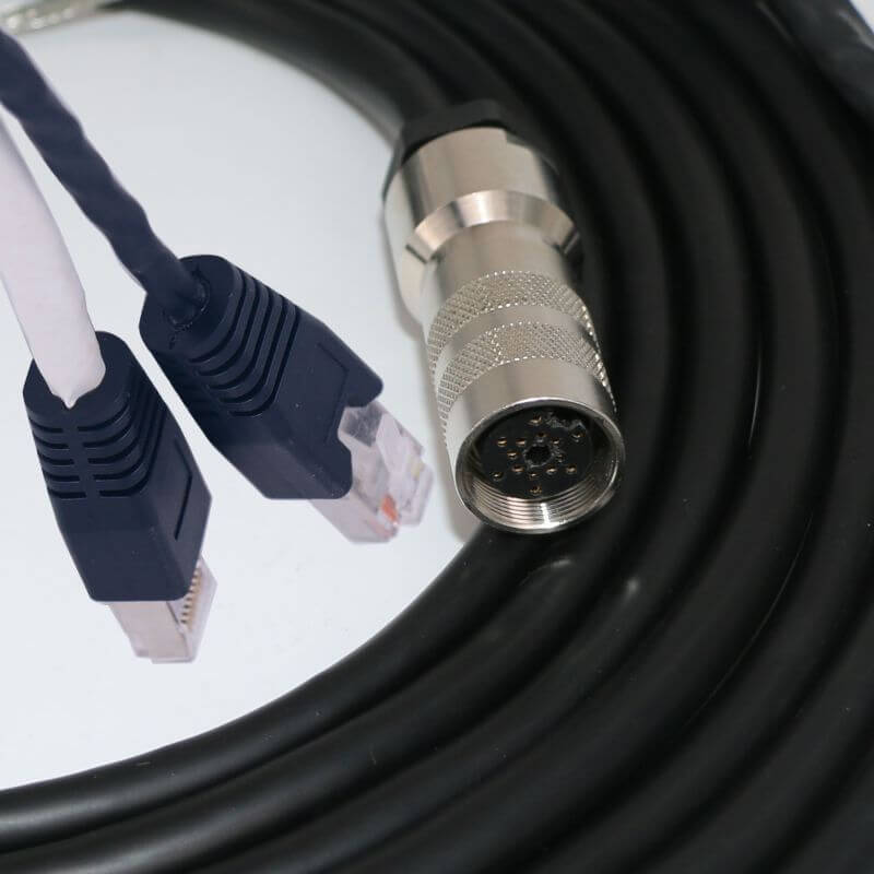 LMI Gocator Sensor Power & Ethernet Cordset, M16 14P Female Right Angle to 2xRJ45 Cable