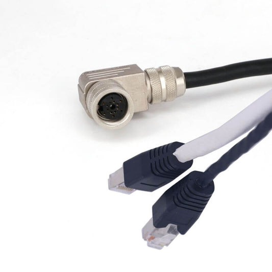 LMI Gocator Sensor Power & Ethernet Cordset, M16 14P Female Right Angle to 2xRJ45 Cable